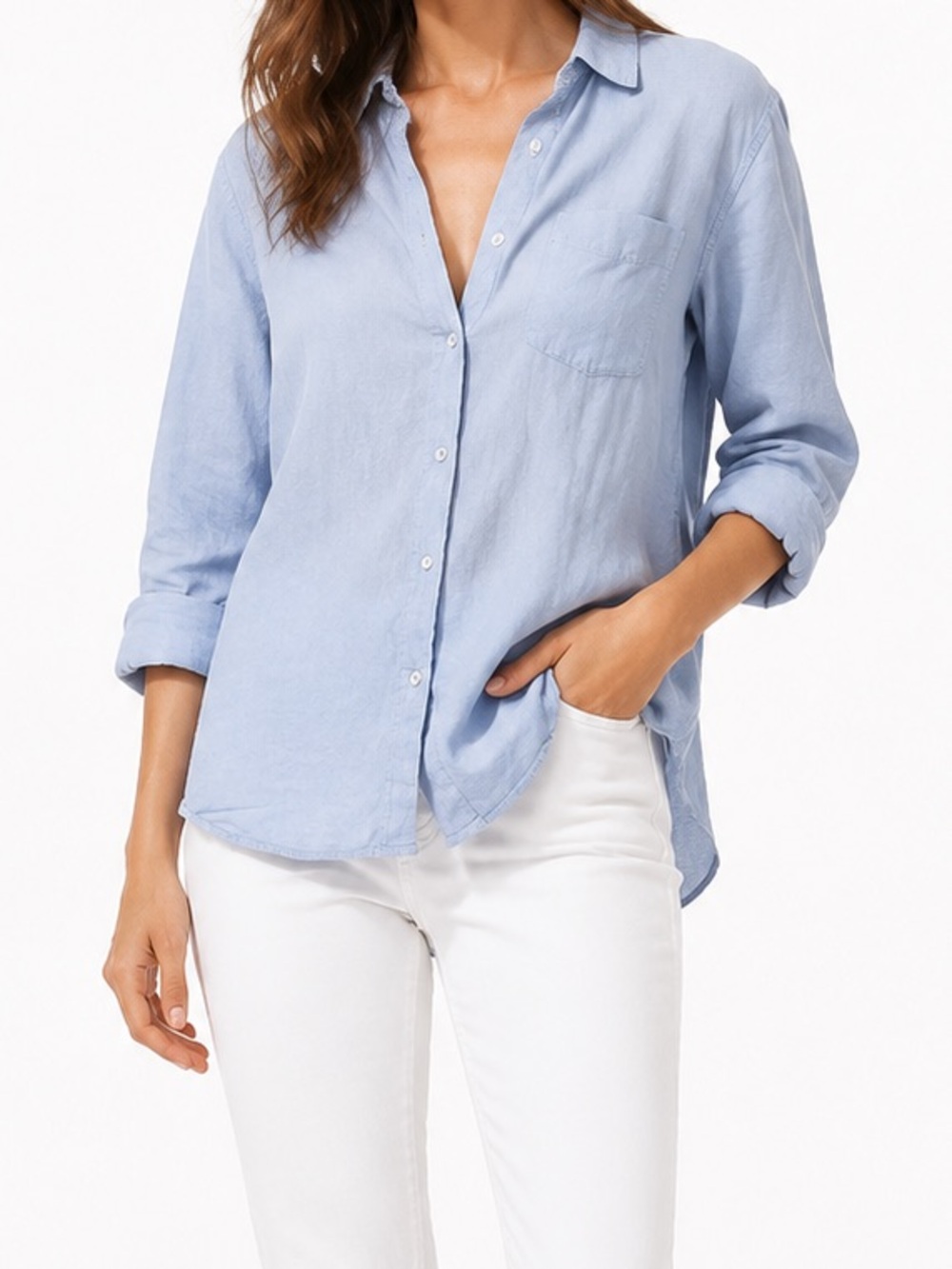 Aritzia Wilfred Free Linen Light Blue Relaxed Button-Up Shirt Size Small